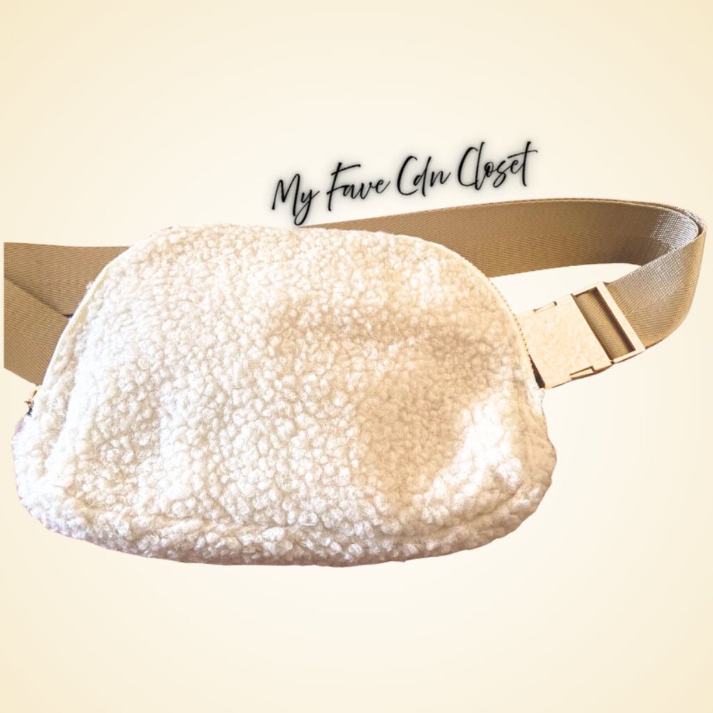 NEW *** Cream SHERPA Crossbody Belt Bag**ROSE GOLD buckles